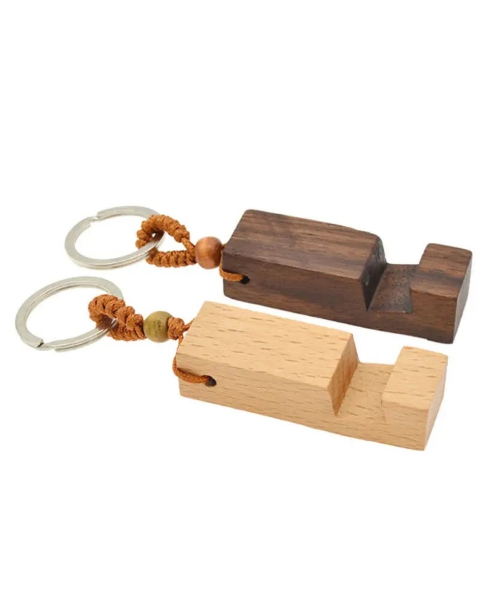 woodenphonestandkeychain bamboo walnut 1
