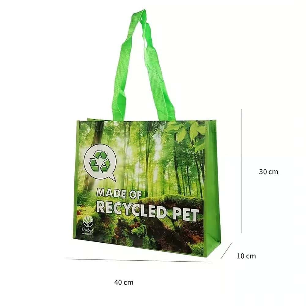 กระเป๋าผ้ารักษ์โลกแบบ Recycled PET สีเขียวดีไซน์สวยงาม
